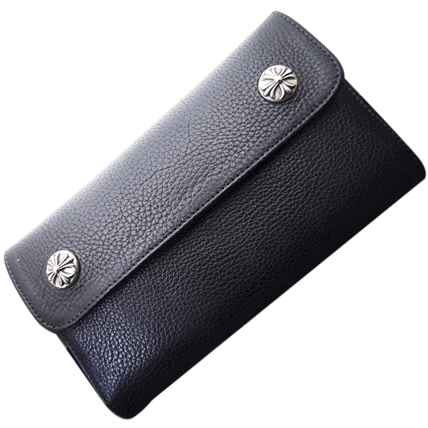 クロムハーツスーパーコピー ウェーブ・クロスボタン・ブラック・ヘビーレザー Wave Wallet Black Heavy Leather w/Cross Buttons cho47[1]