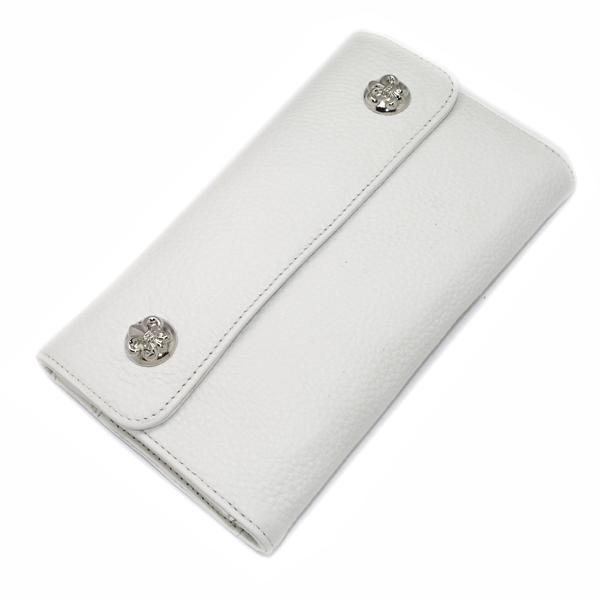 クロムハーツ財布コピー ウェーブ・フレアボタン・ホワイトウォレット Wave Wallet White Leather w/BS Fleur Buttons chw06