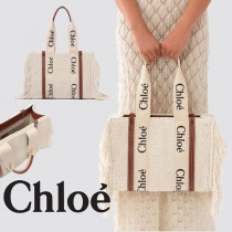 【国内発】クロエ "WOODY" コットン ミディアム トートバッグ 偽物 CHC22SS383G4327S