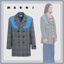 【セールで奇跡の入荷！】マルニ 偽物 グレー チェックウール製 ダブルブレストコート 983CHN60