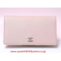 シャネル ブランドコピーココマークキャビアスキン長財布 ベビーピンク A46314