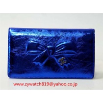 シャネル　シャネル　リボン＆ココマーク長財布　メタリックブルー　A46896