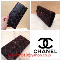 シャネル　マトラッセ　ココマーク　カーフ　二つ折り長財布　ウォレット　小銭入れ　カードケース　ブラック×ワインレッド　CHW0021