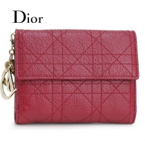クリスチャンディオール 財布 レッド ディアスキン　レザー　カナージュ 二つ折り財布 Wホック キルティング CDK43058P