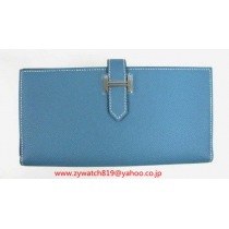 エルメス スーパーコピーブランド ベアンスフレ二つ折長財布ヴォーエプソン/ブルージーンHER-075