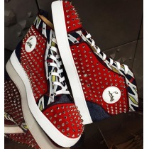 クリスチャンルブタン ルイス ORLATO デニム レッド スタッズ ハイカットスニーカー 1170734R142